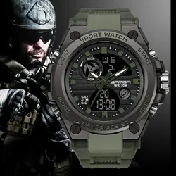 SANDA Top Luxury Watches Men Military Army Mens Watch Waterproof Sport Wristwatch Dual Display Watch Male Relogio Masculino