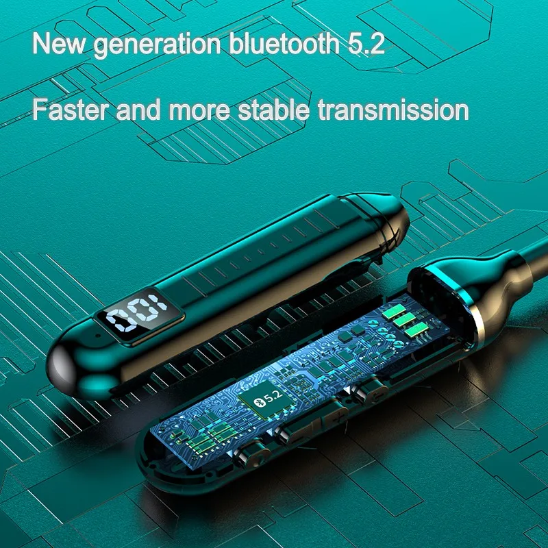 Bluetooth 5.3磁気ヘッドセット,LEDディスプレイ付きワイヤレスヘッドセット,マイク付きスポーツノイズキャンセリングヘッドセット,hc020,新品