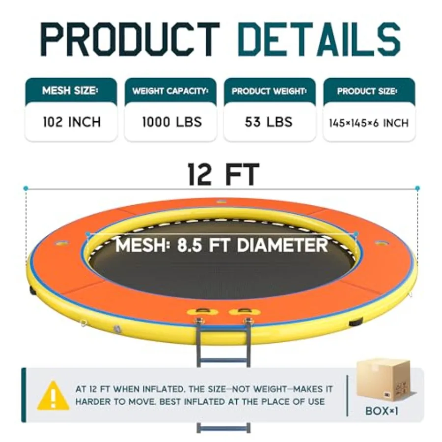Lake raft for 410 people: heavy duty PVC inflatable water hammock float with soft ladder, cup holders, and mat centerround or h