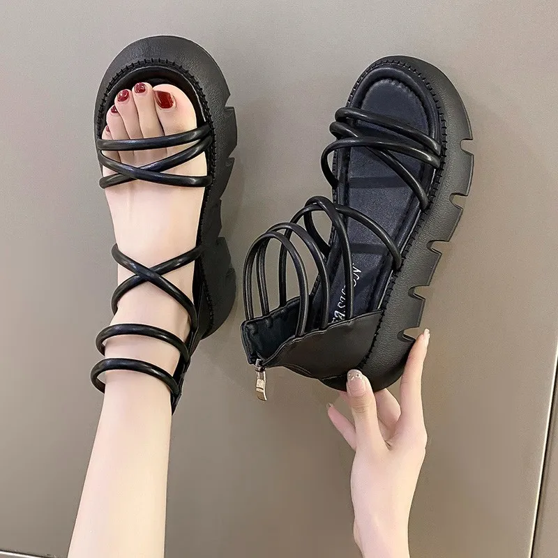 New Spring Summer Women High Top Sandals Net Red Low Heel Back Zipper Cool Boots Female Wild Casual Beach Shoes Sandals Women