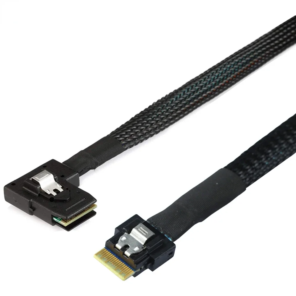 Reliable SlimSAS 4.0 SFF-8654 4i to SAS SFF-8087 Left Angle Adapter Cable for High-Performance Servers