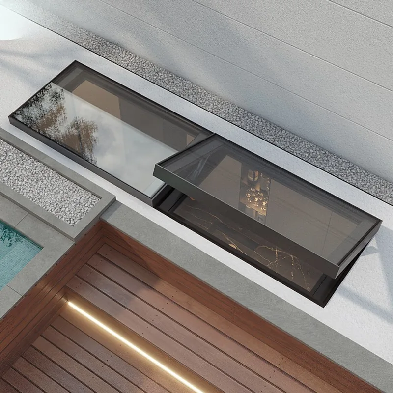Thickened aluminum alloy viewing electric sunroof pitched flat roof loft thermal insulation sunroof basement lighting well windo