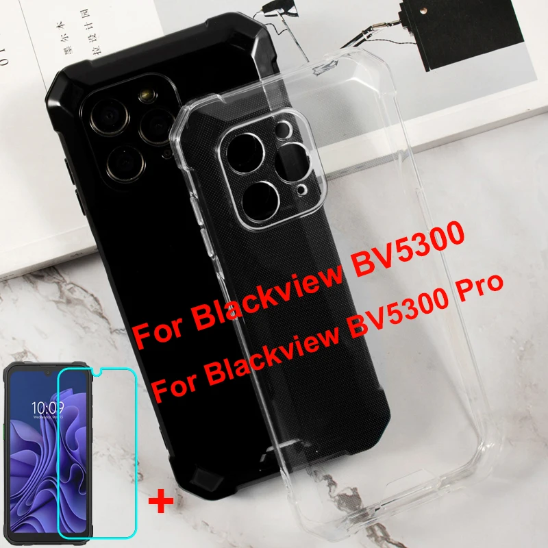 2in1 Protective Glass For Blackview BV5300 Pro Case Silicone Soft TPU Transparent Phone Cover For Blackview BV5300 Tempred Glass