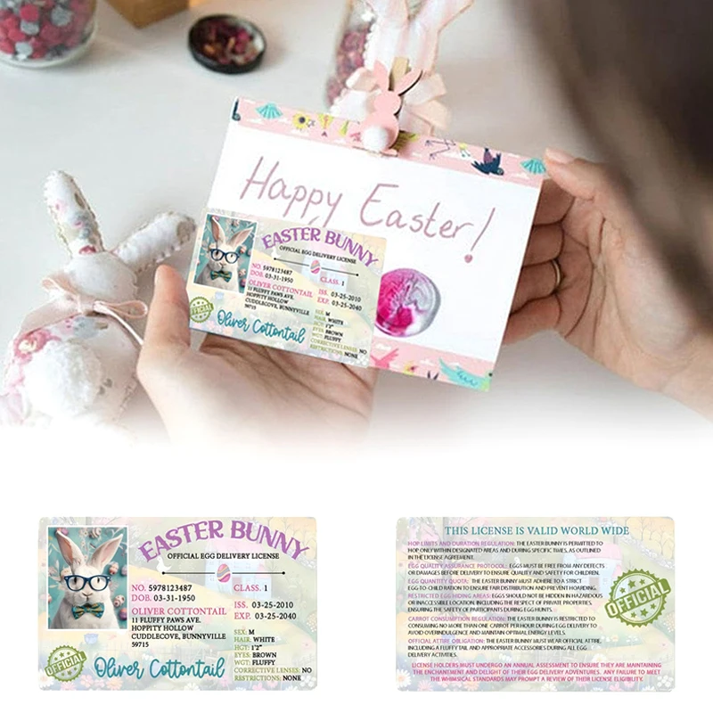 1PCS Easter Bunny ID Pass Plate Plastic Bunny Lost Driver's License Easter Rabbit Card For Kids DIY Novelty Easter Decoration