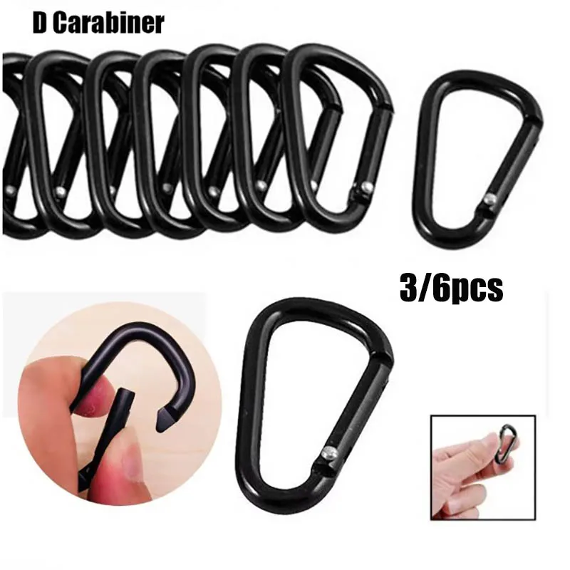 Versatile 6Pcs Black Type D Hook Outdoor Hiking Buckle: Durable