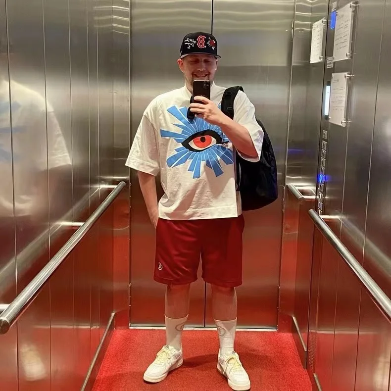 Oversize czarna biały Puff nadruk dom błędów z Logo oczu koszulki męskie kobiety t-shirt Hip Hop Vintage bawełniane topy z krótkim rękawem