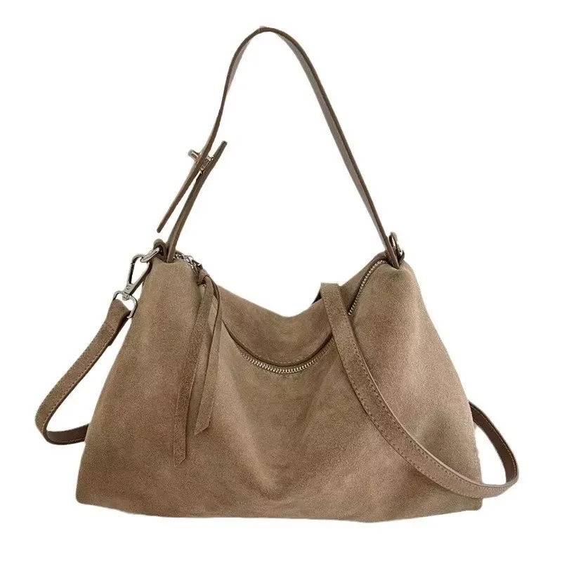 

Suede Leather Genuine Grade Autumn Winter Big Boston Luxury Designer Tote Soft Matte Women Handbag Female Shoulder Crossbody Bag