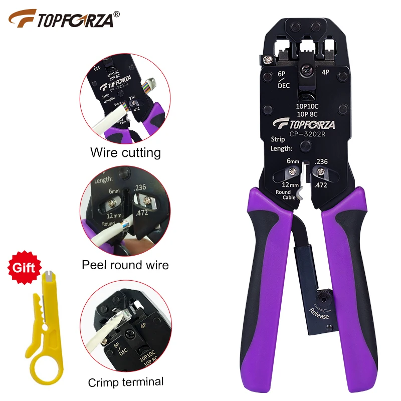

TOPFORZA CP-3202R CP-3203R RJ45 Crimping Pliers, All-in-One Network Cable Crimper Stripper Cutter Tool