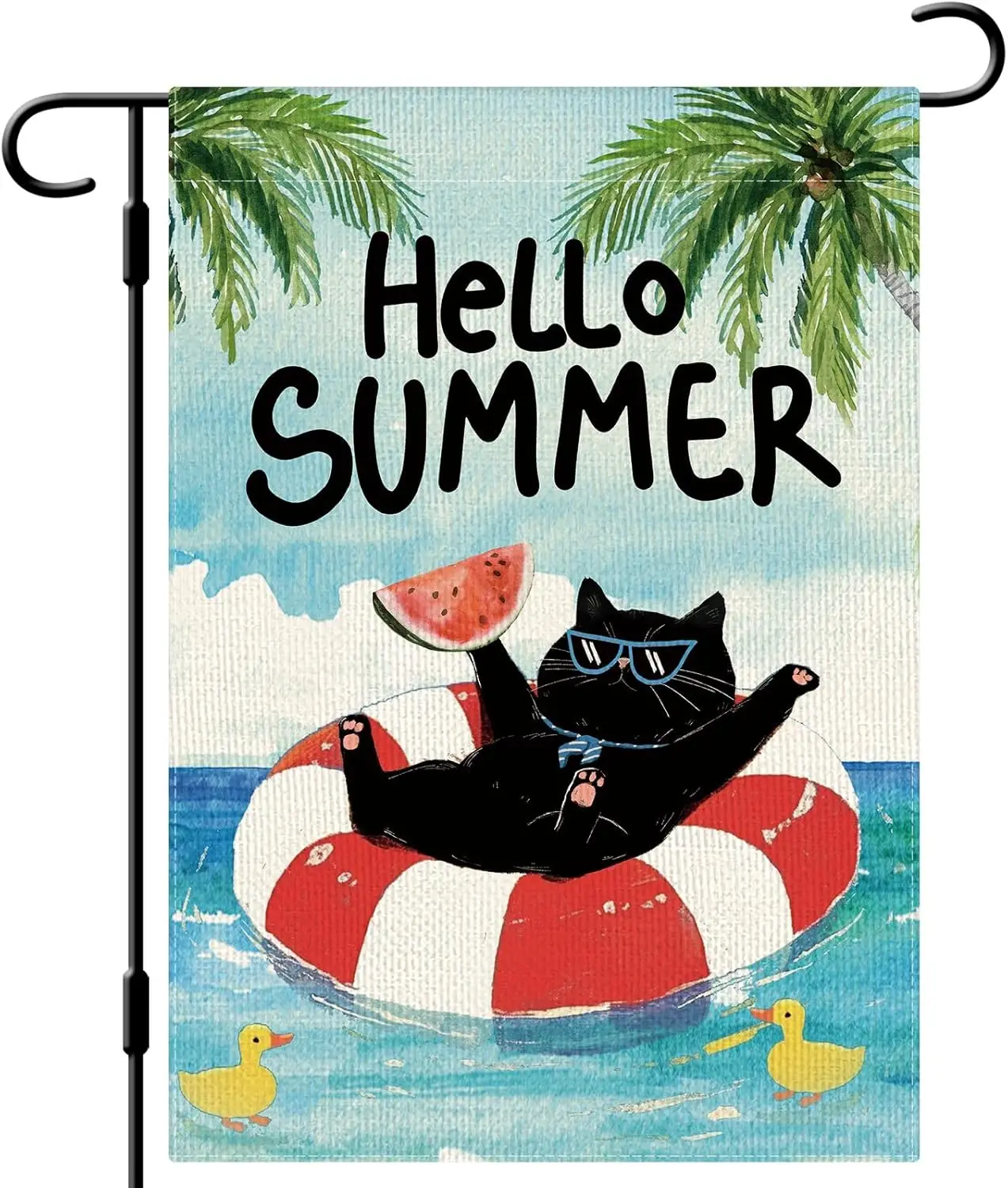 DLZDN Hello Summer Cat Garden Flag Black Cat Garden Flag 12×18 Inch Double Side Vertical Burlap Farmhouse Yard Flag Summer S SSL