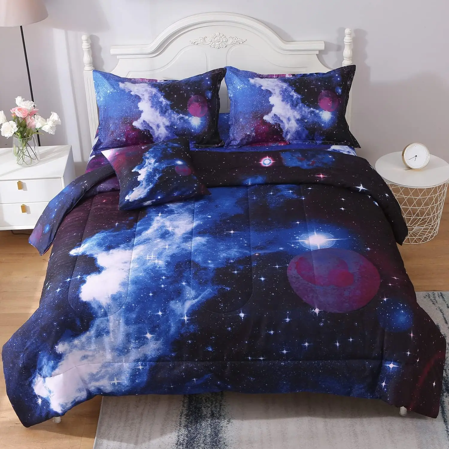 

Комплекты одеял Queen Galaxy, 6-х предметная кровать в сумке, постельное белье на тему космического пространства для детей, мальчиков и девочек-подростков (1 одеяло, 1