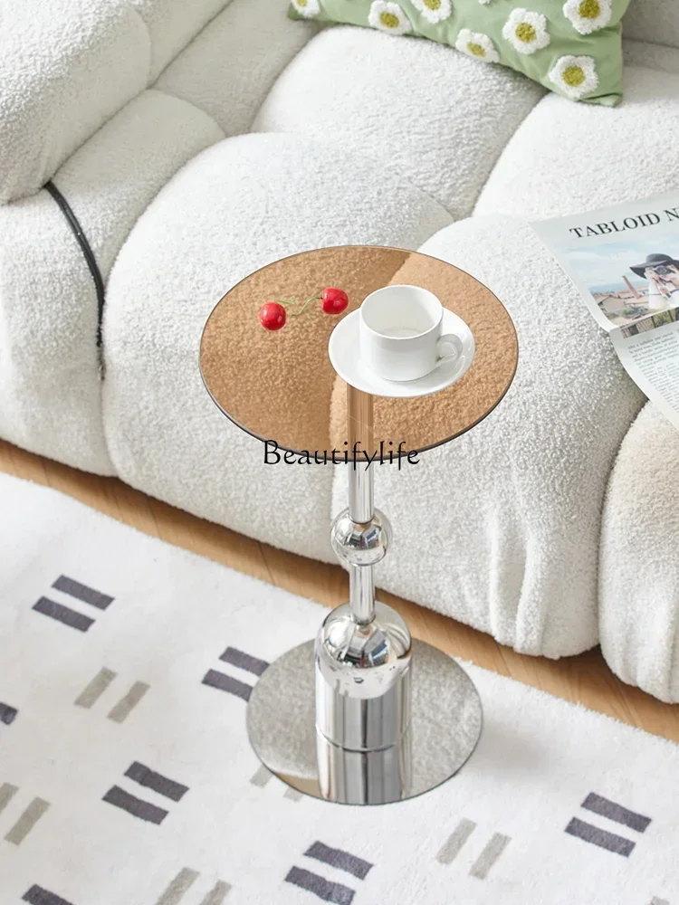 

12 Nordic stainless steel round edge few milk tea living room sofa light luxury small apartment art few