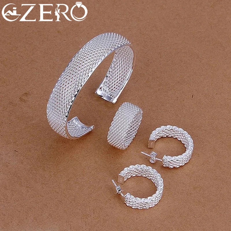 

925 Silver Bangles Stud Earrings Ring Christmas gift Women lady net wedding party fashion Fine jewelry Set S249
