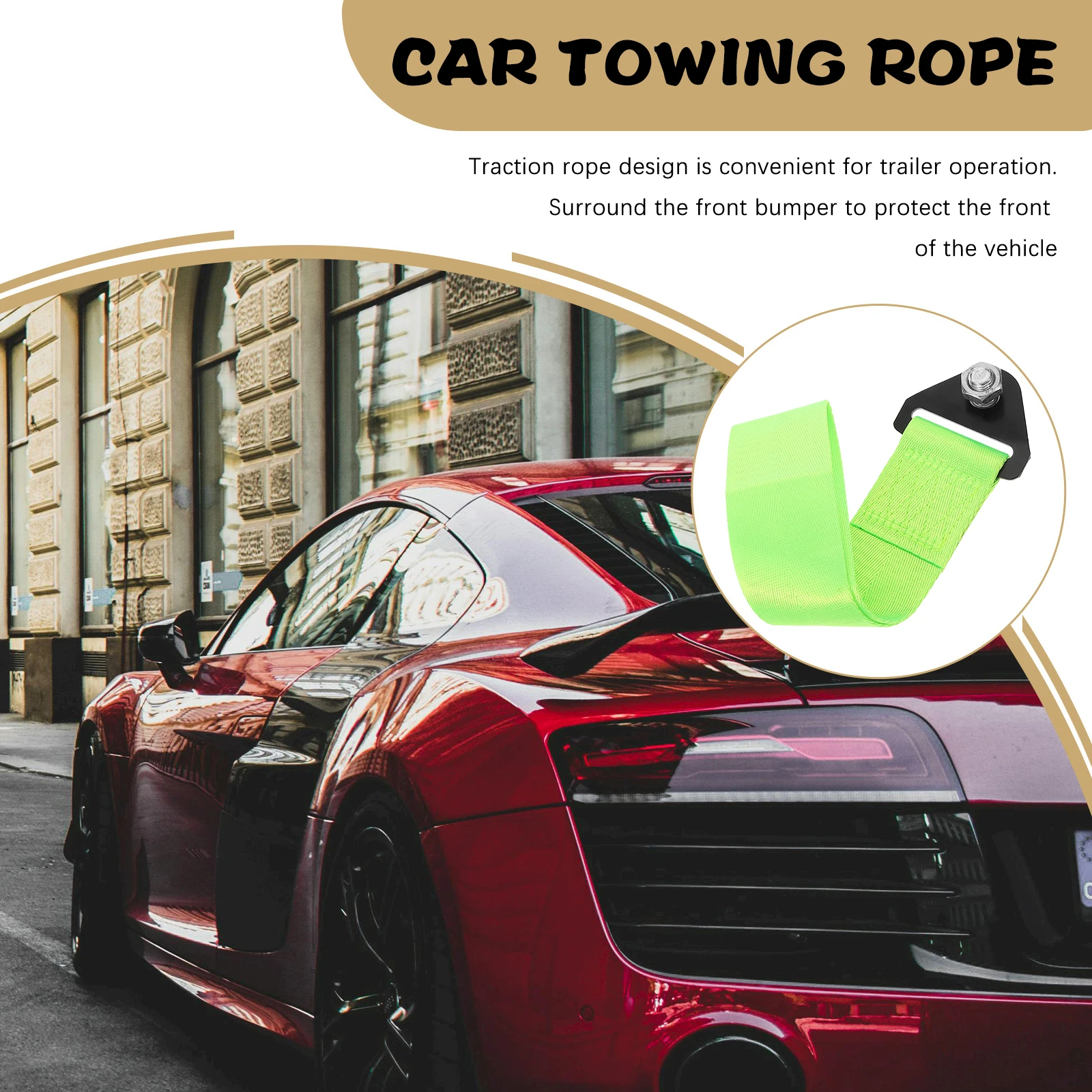 

Car Tow Strap Light Green Metal Hook Racing Decorative Towing Strap for Car Bumper Universal Nylon Auto Accessories