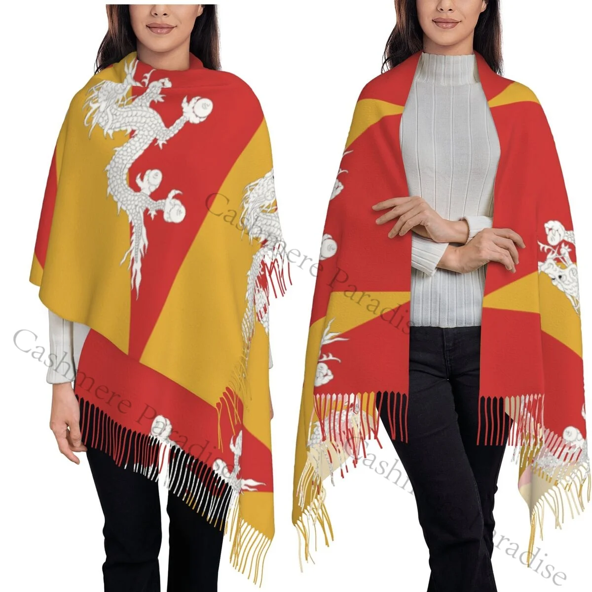 

Женская шаль из пашмины с флагом Bhutan, шарф с бахромой, длинный большой шарф
