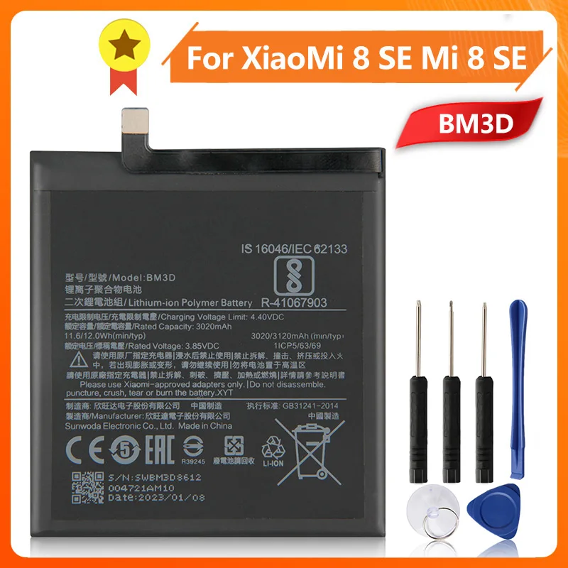 

Phone Replacement Battery BM3D For Xiaomi 8 SE MI8 SE M8 SE BM3D New Battery 3120mAh With Tool