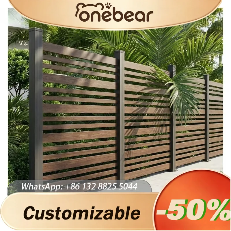 Any Size Custom High Quality Aluminum Slat Fence Wood Grain Color Powder Coated Rust Proof Modular Metal Panel Privacy Fence