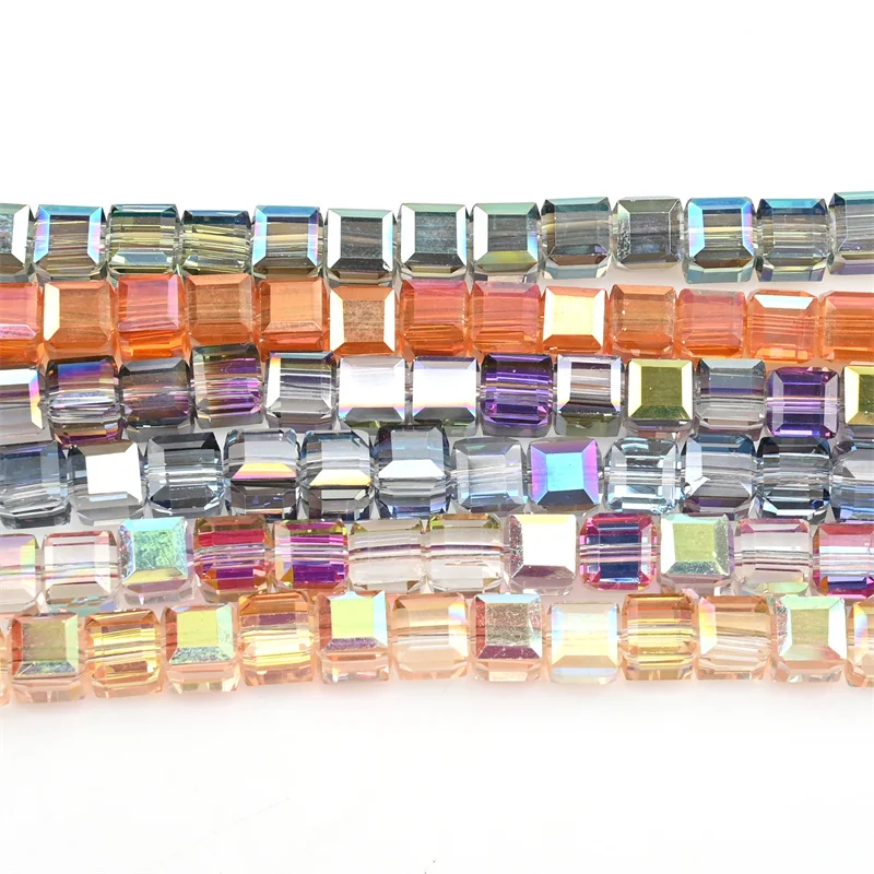 AAA Quality 8mm Crystal Glass Ab Plated Square Beads Cube Loose Spacer Beads Accessories for Necklace Earring Jewelry Making