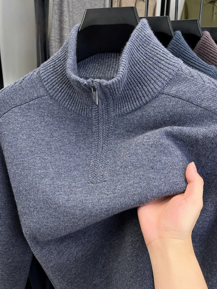 

Lormen мужской вязаный повседневный свитер из чистой шерсти, осень-зима, высокое теплое модное пальто для отдыха на молнии с воротником-стойкой