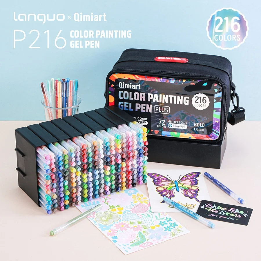 

216 Colors Acrylic Gel Pens&Glitter Gel Pens Set,144 Colors Acrylic Paint Pens,72 Colors Special Shining Multi Glitter Gel Pens