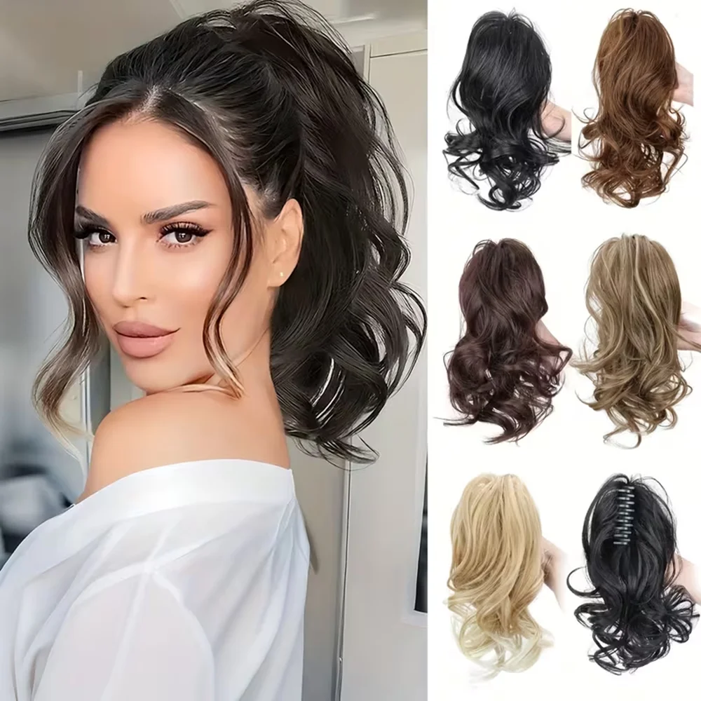 

12inch Easy Clip In Short Curly Ponytail Extension for Girl Comfortable Versatile Synthetic Hair Accessory Perfect for Christmas