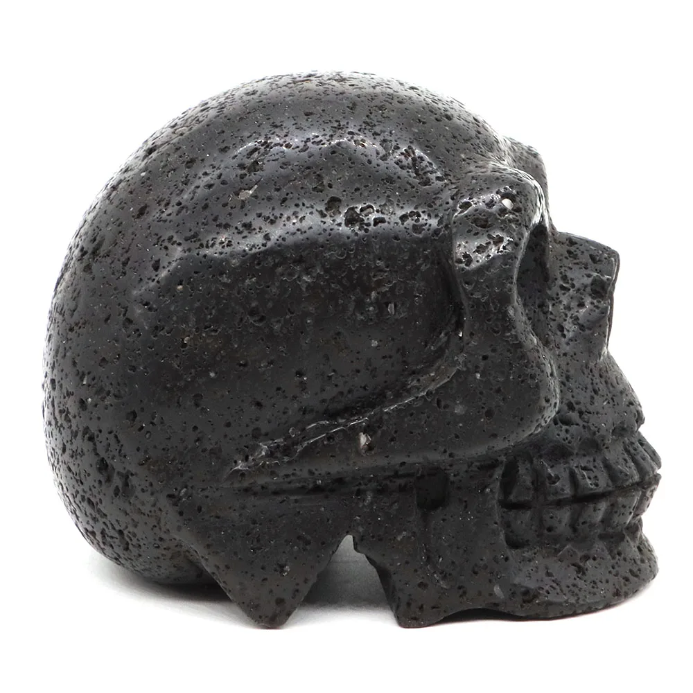 92mm Skull Head Statue Natural Stones Volcanic Lava Healing Crystals Gemstones Hand Carved Figurine Crafts Home Decoration Gifts