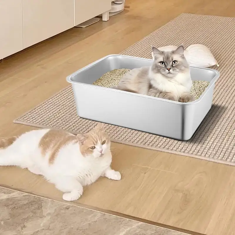 Pet Odor Control Non Stick Large Litter Box Stainless Steel Litter Box For Cat Anti-Splash Cats Toilet Bedpan Clean Cat Supplies