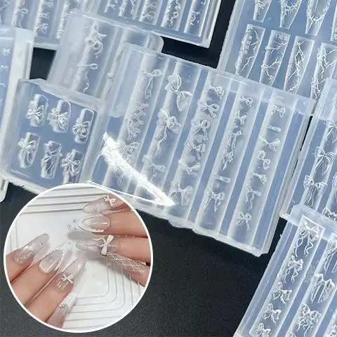 Cake Cream Skirt Bowknot Ribbon 3D Acrylic Mold Nail Art Decorations DIY Design Silicone Nail Art Mold Template For Nail Charms