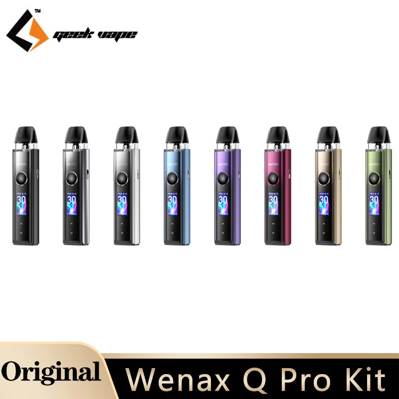 GeekVape-Wenax Q Vape Kit Pro ، 30 واط ، بطارية مللي أمبير في الساعة ، سحب تلقائي ، 2 ، خرطوشة Q ، 0.8 أوم ، مبخر السجائر الإلكترونية الأصلي
