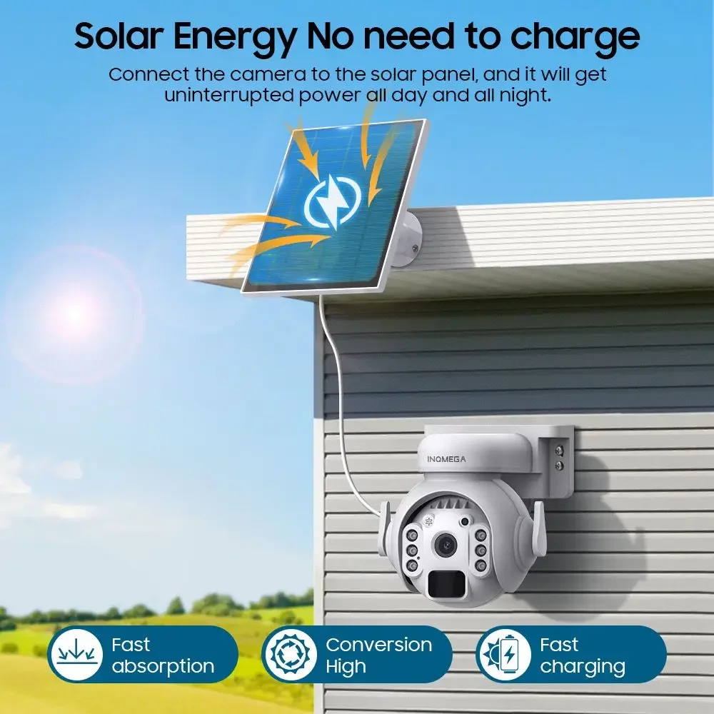 INQMEGA 3MP Solar Cameras WIFI Wireless Outdoor 360° View Animal Monitoring Solar Battery PTZ Security Camera Surveillance CCTV