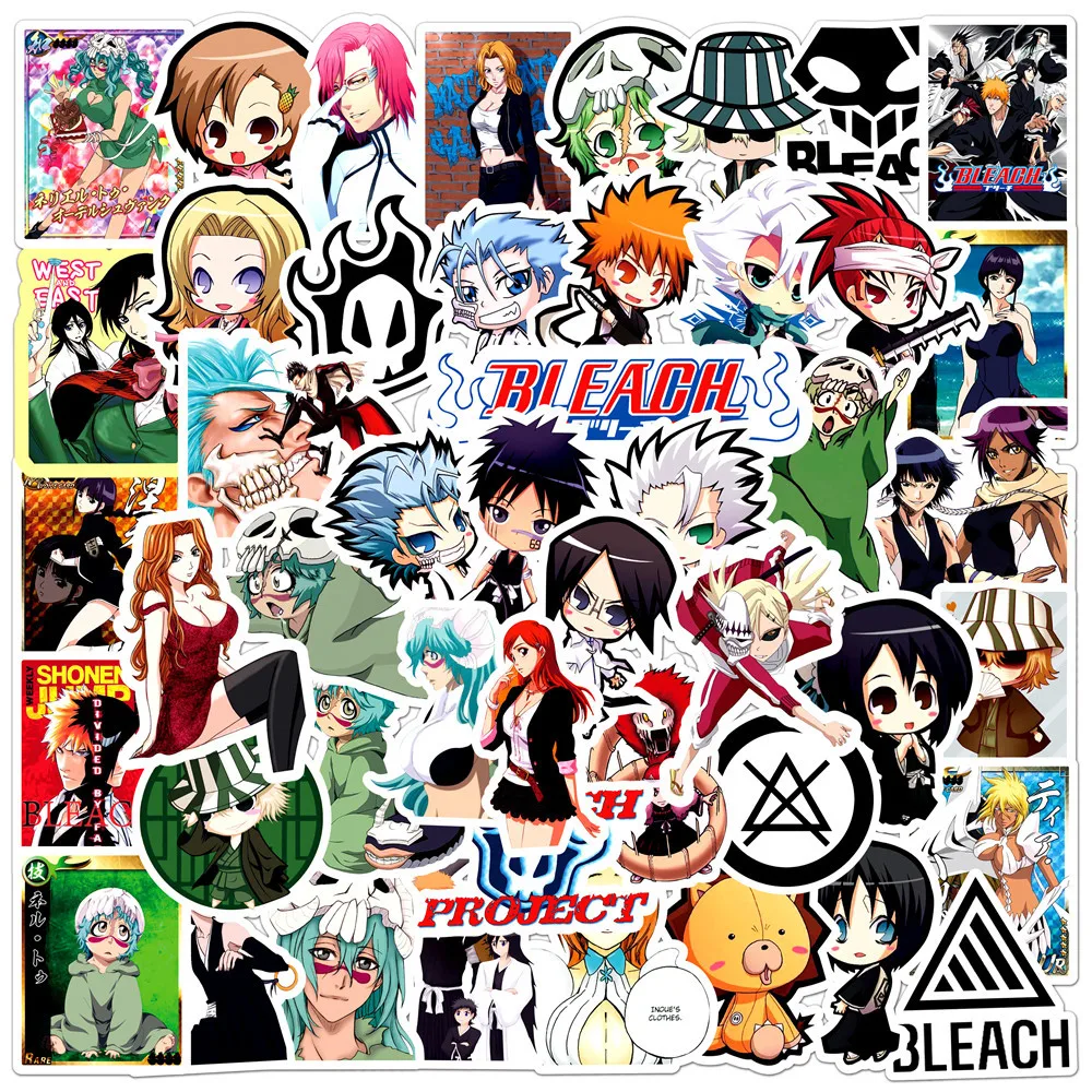 50 Pegatinas de BLEACH para Teléfono, Portátil, Cuaderno, Maleta, Guitarra, Pegatinas Estéticas de Dibujos Animados para DIY