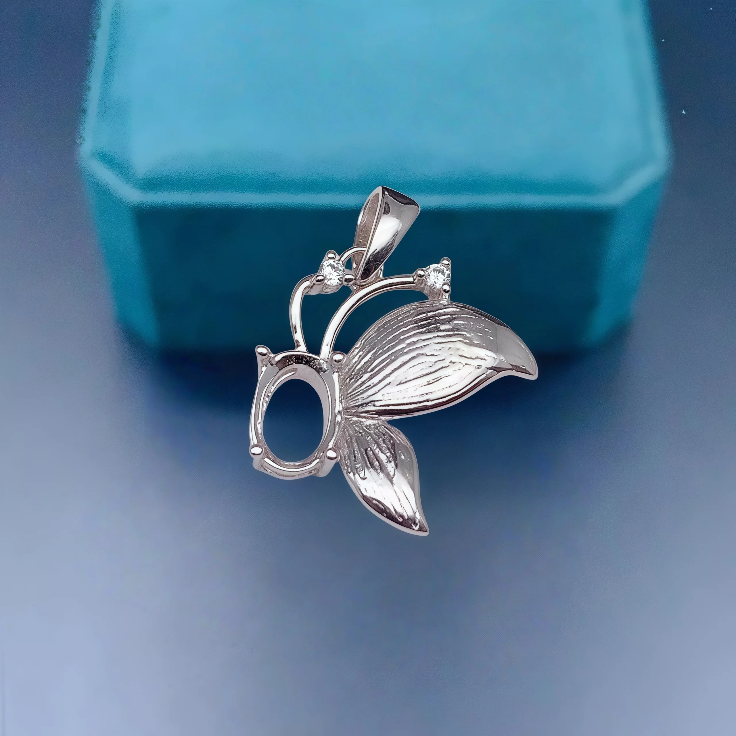 

Setting 5*7mm Ellipse Stone DIY Fashion Empty Pendant Holder S925 Sterling Silver Fine Butterfly Design Charm Jewelry for Woman