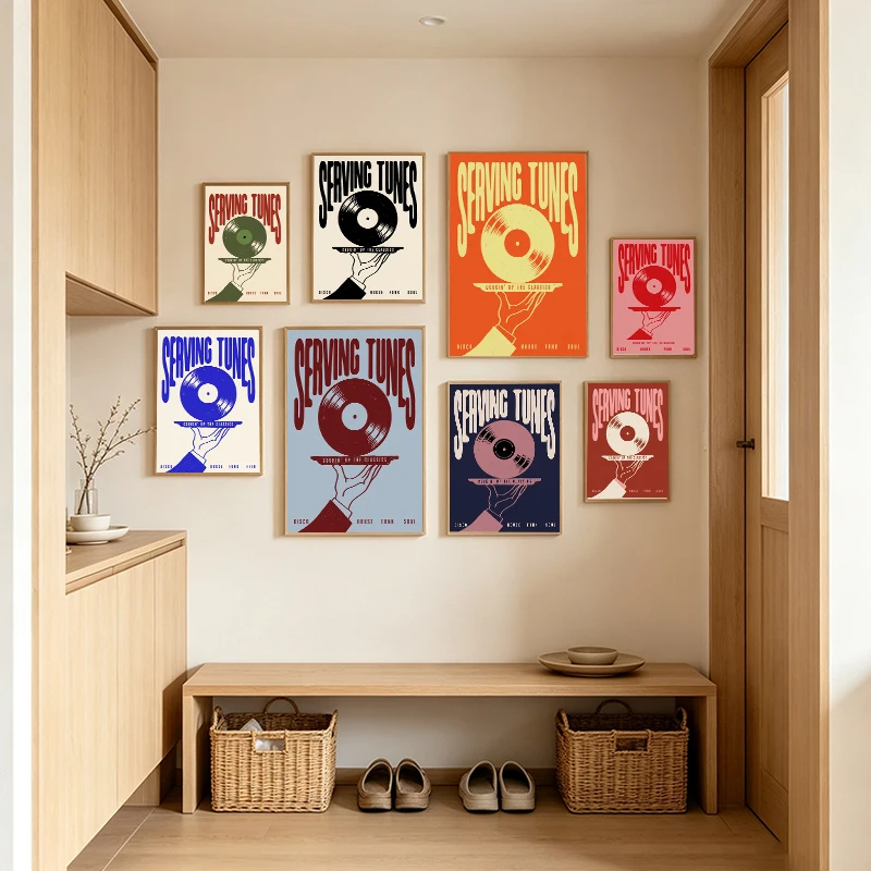 （With Frame) Art Vintage Vinyl Record Serving Tunes Poster Retro Music Genre Print for Music Studio Living Room Bedroom Decor