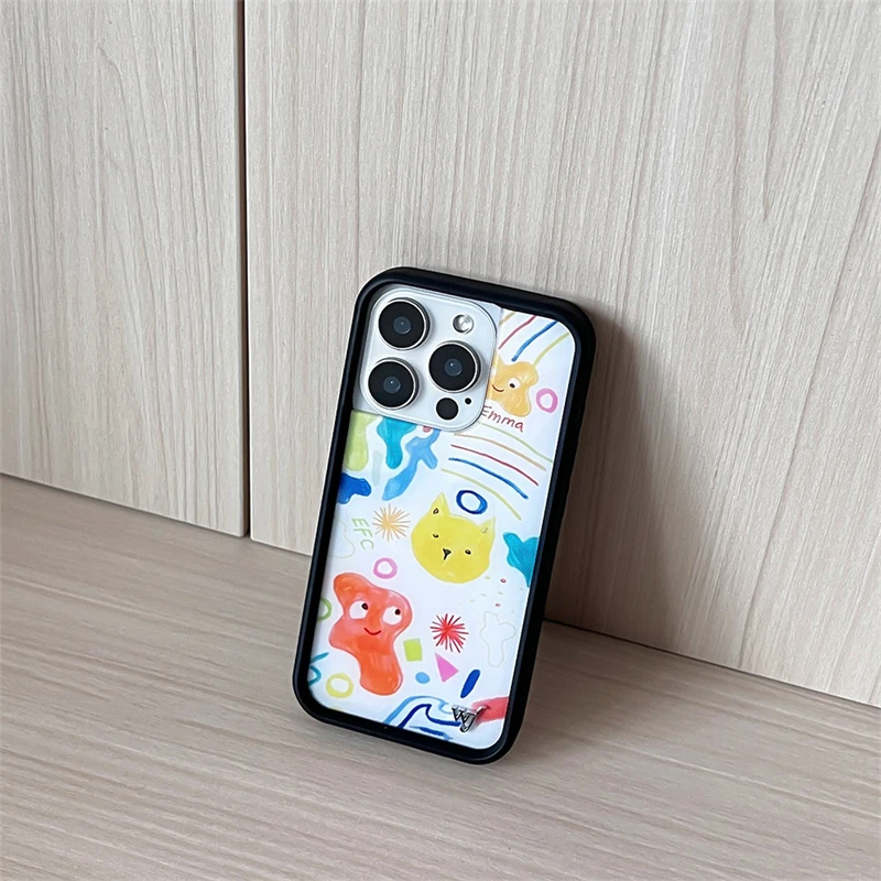 

Wildflower 3D flower Fruit cherry wf Phone Cover For iPhone 12 13 14 15 16 Pro Max Graffiti Lines Cartoon Bear Wildflower Case