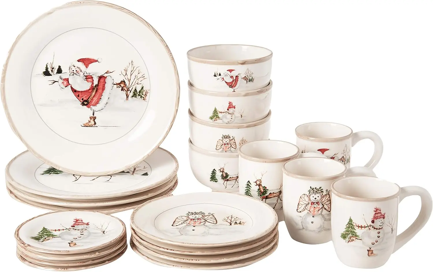 

Christmas Twig Holiday Dinnerware Set – 20-Piece Christmas-Themed Earthenware Dinner Party Collection, Unique Gift Idea for Chri