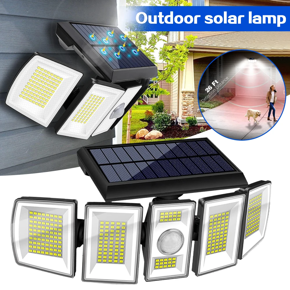 Solar Outdoor Flood Light 300 LED, Motion Sensor Security Wall Lamp, Waterproof Solar Powered Lighting for Garden Yard Garage