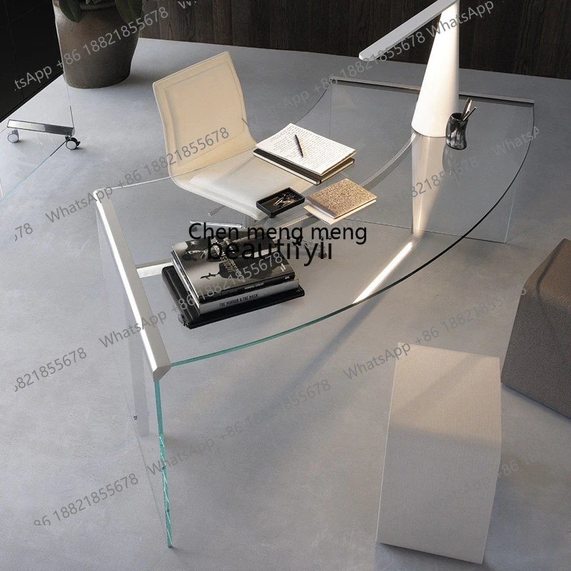 

Modern Minimalist Tempered Glass Transparent Creative Office Desk Designer Front Desk Reception Desk