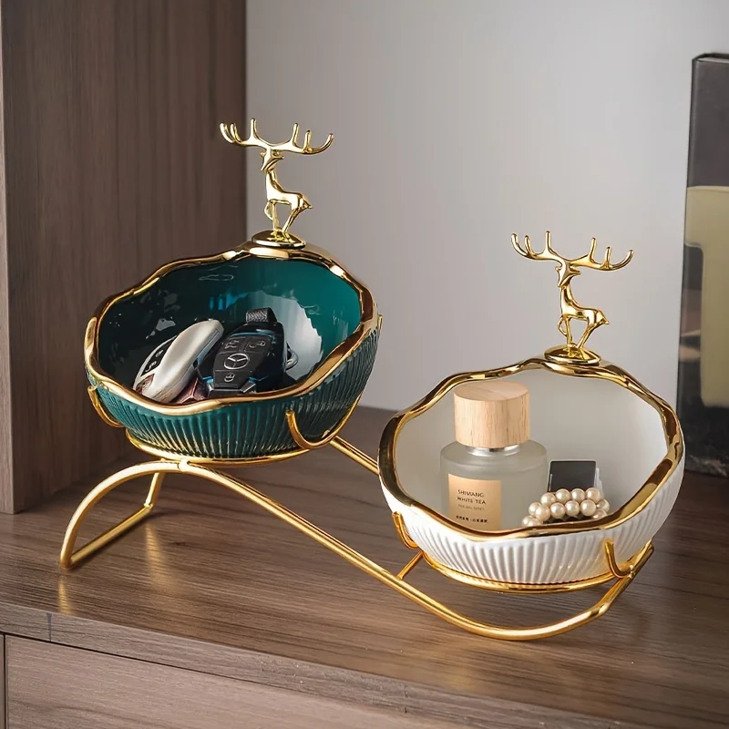 Glam Style Ceramic Shelf Baskets with Stacking Feature - Multipurpose Open Top Storage Organizer for Entryway, Living Room Decor