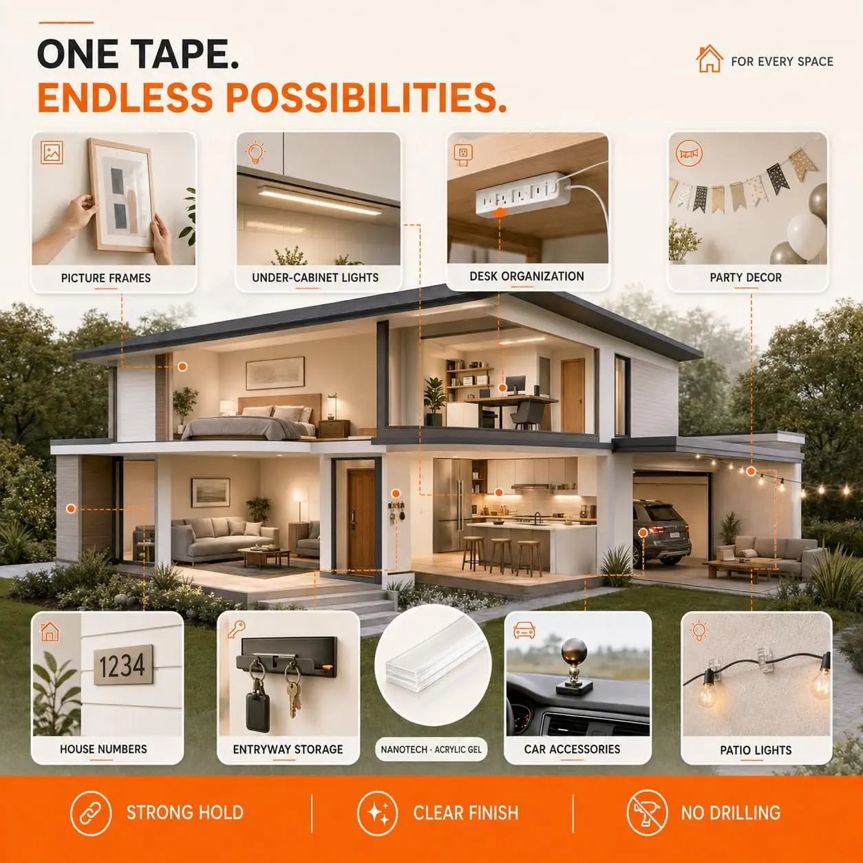 Nano Clear Double Sided Mounting Tape Hand Tear Self Adhesive Strong Sticky Tape for Home Wall Decor Carpet Poster DIY Crafts