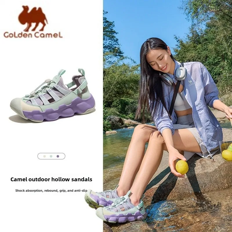 

Уличные сандалии GOLDEN CAMEL, обувь с дырочками, новинка лета 2024, женская обувь, спортивная дышащая пляжная обувь с защитой от столкновений, речная обувь