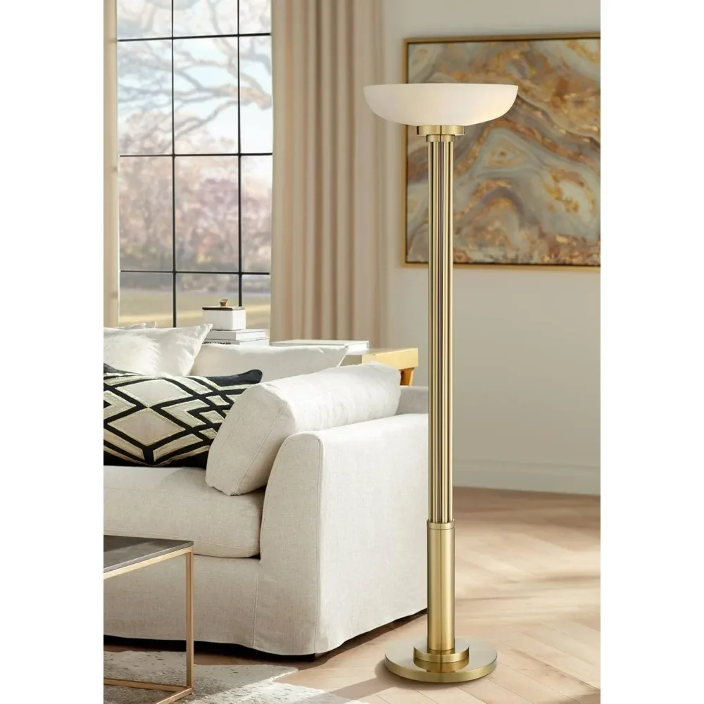 

70" Tall Antique Brass Gold Metal Column Frosted Glass Shade Decor for Living Room Reading House Bedroom Home Office