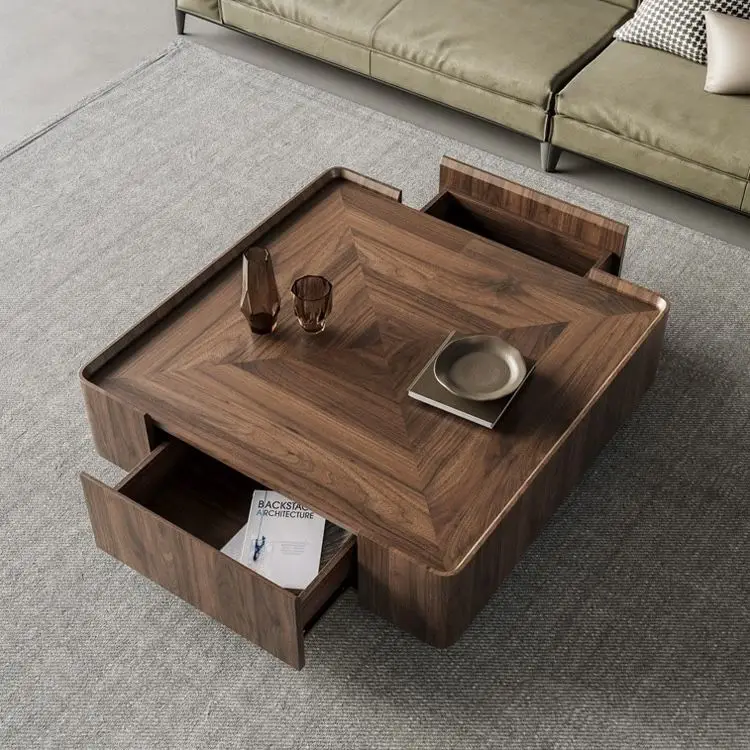 Modern Italian solid wood walnut wood designer minimalist new square coffee table combination