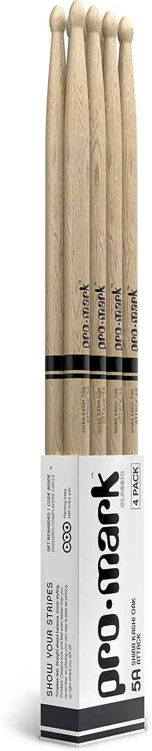 

5A Oak Drumsticks with Oval Wood Tip, 16" Length 0.551" Diameter, 4 Pack