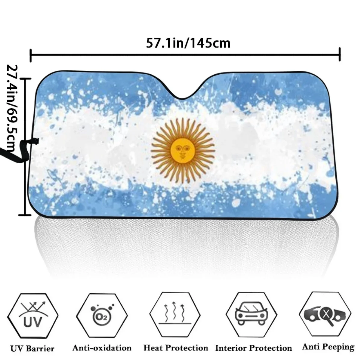 Argentina Flag Splash Ink Sun Pattern Car Sun Shade High Quality Brand Design Interesting Anti-dirt Standard Windshield Covers