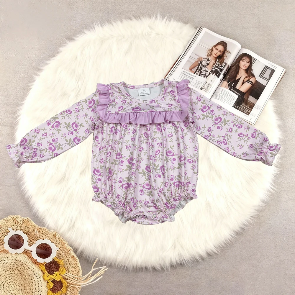 

12.9 Baby Winter Rompers Baby Girls Long Sleeve Flowers Ruffle Rompers