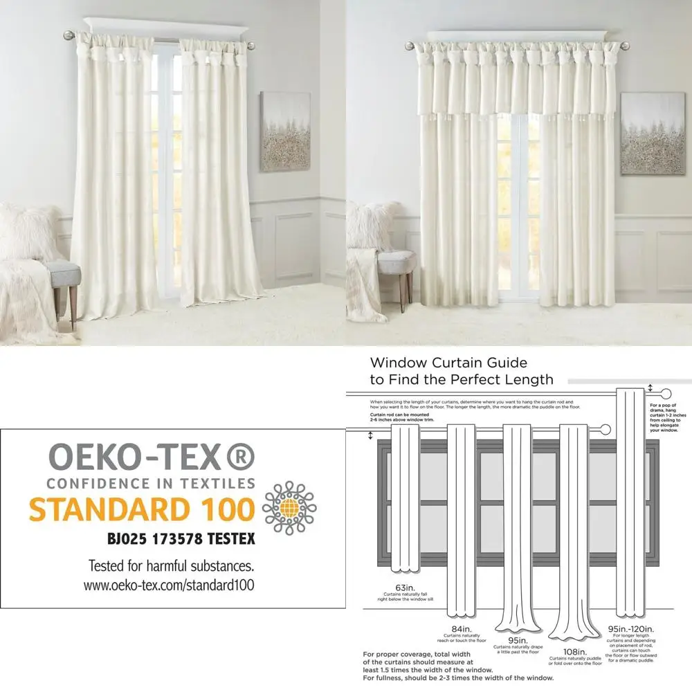 Pannello per tende per finestre foderato bianco, 50x108 pollici, stile linguetta attorcigliata, di lunga durata e facile da appendere