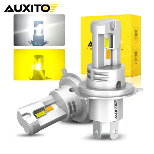 AUXITO H4 LED 헤드라이트 전구, 하이 로우 빔, 듀얼 컬러, 화이트, 옐로우, H4, 9003, HB2, LED 다이오드 램프, 자동차 조명, 20000LM, 12V, 2 개 