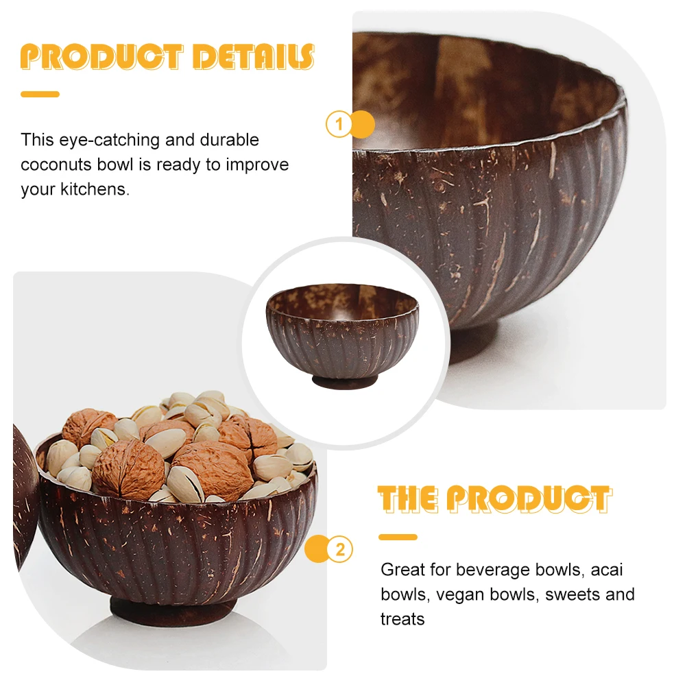 

1pc Coconut Shell Bowls Tableware Salad Soup Food Storage Bowl Coconuts Fruit Noodle Beverage Container
