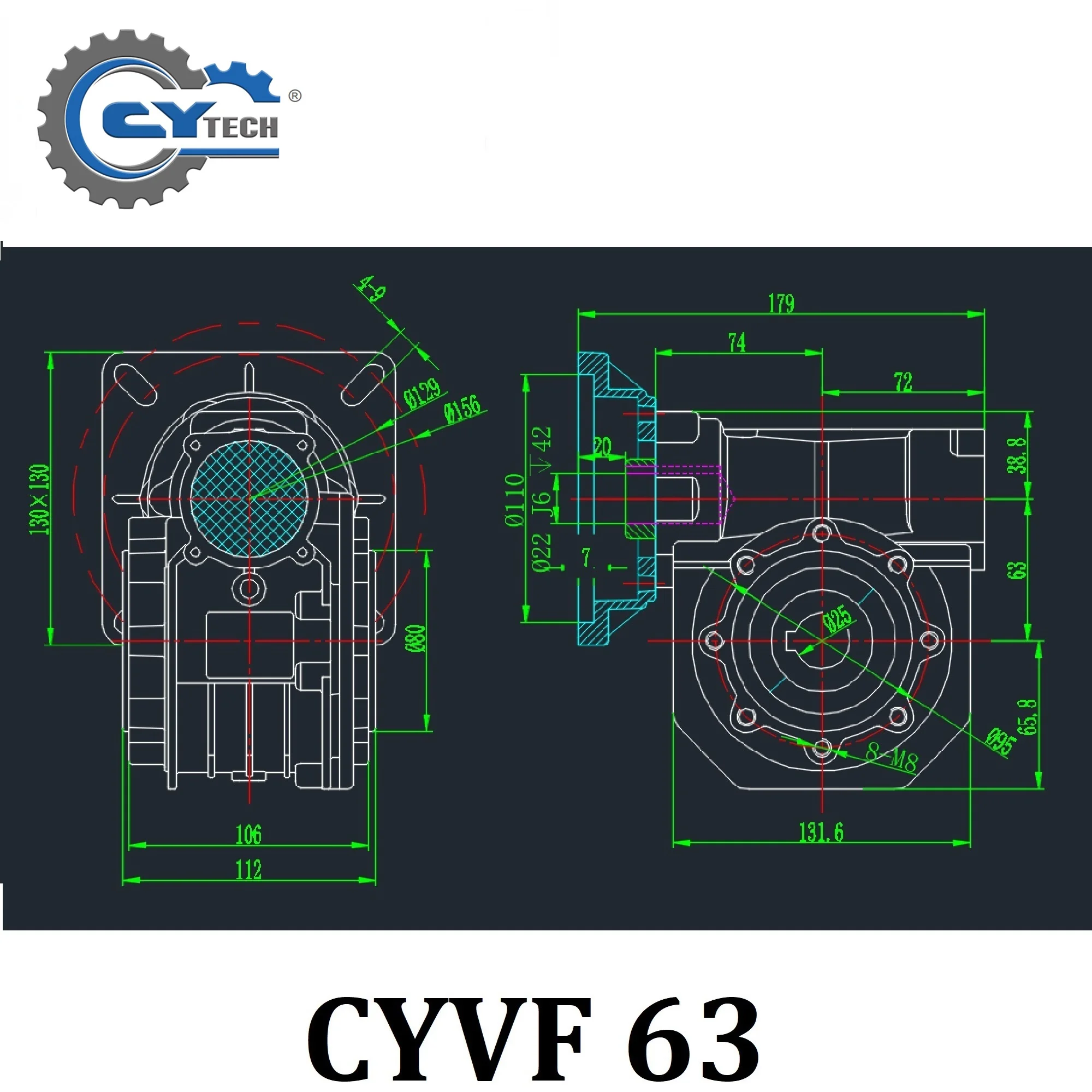 Worm Gearbox Speed Reducer  CYVF063  Input 14/19/22/24mm Output 25mm Ratio 5:1/100:1 Worm Gear Tin Bronze +Free Maintenance