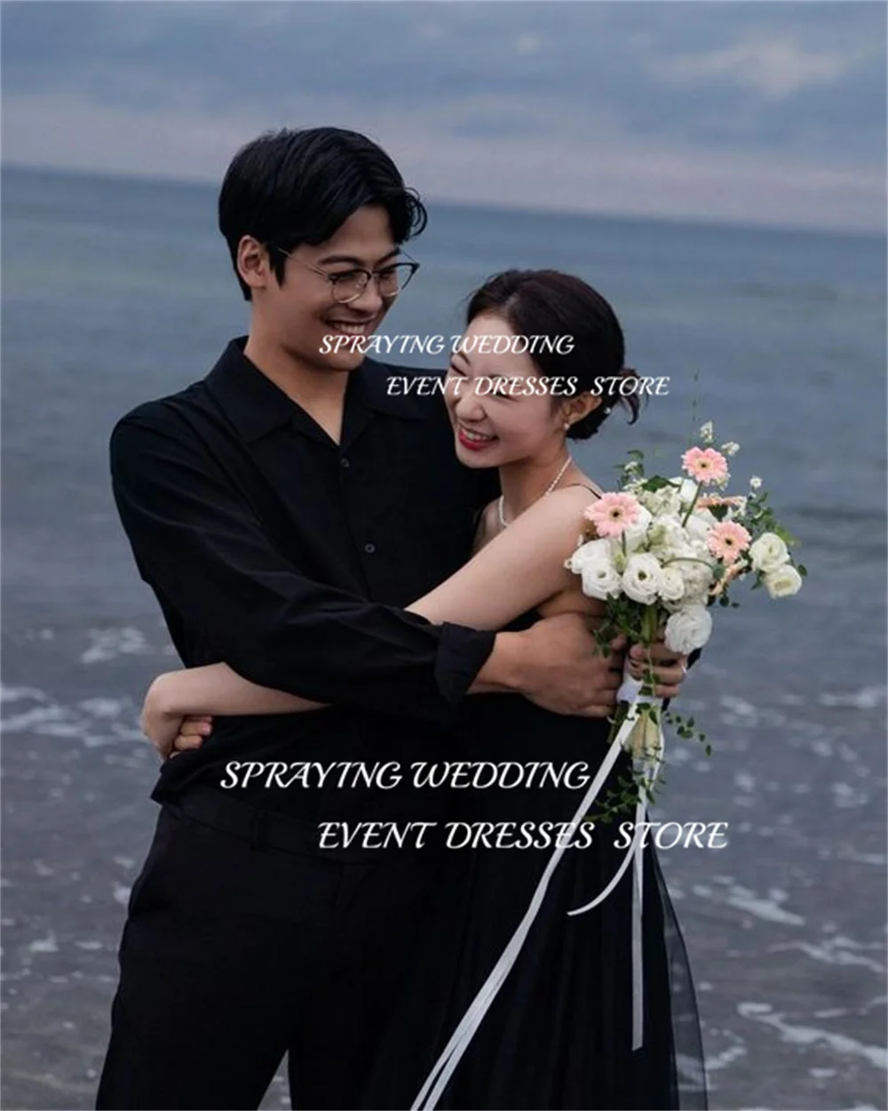 SPRAYING Wedding Photos Tulle Black Bridal Gown Korean Wedding Dress Floor-Length Long Women Corset Back Prom Dress Customized