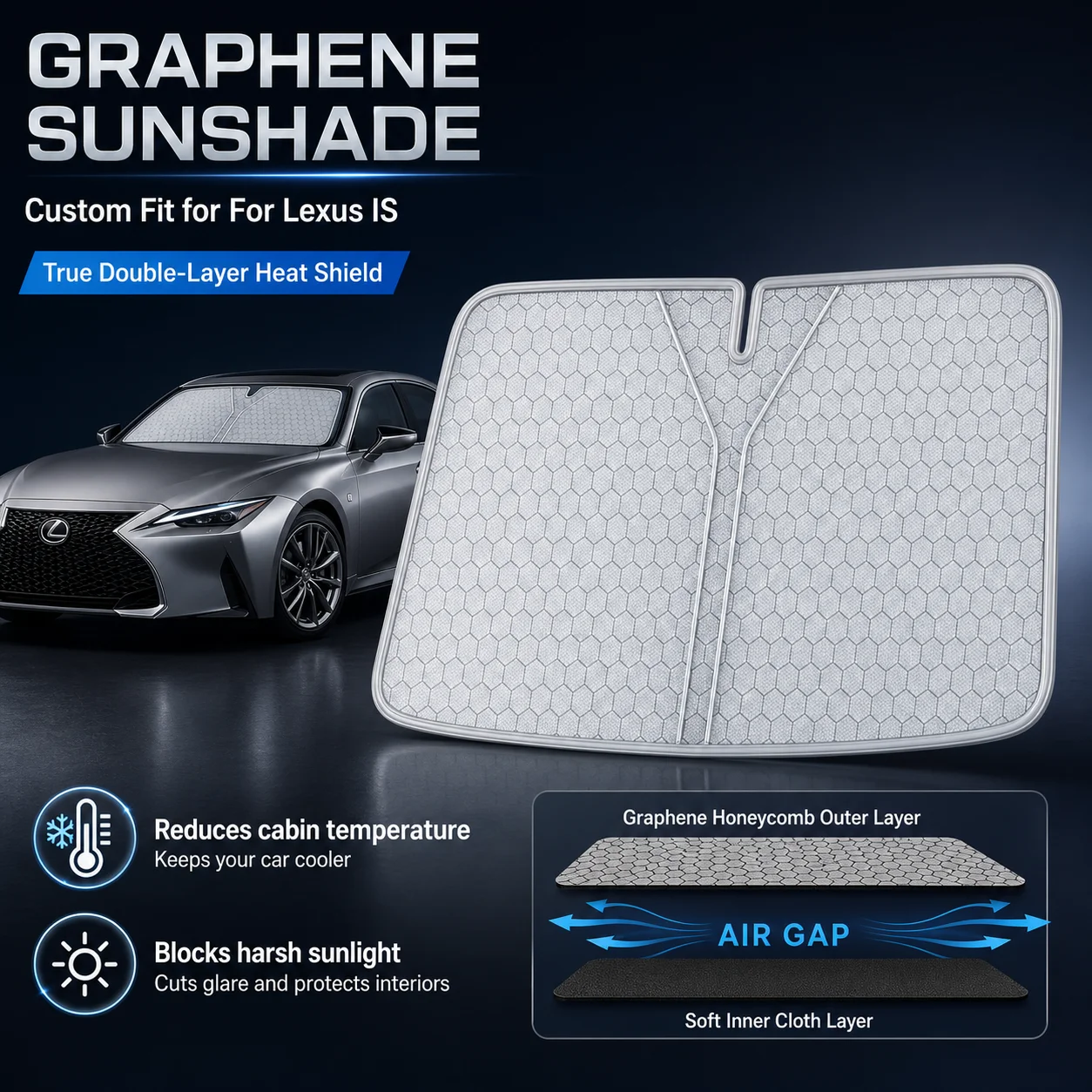 For Lexus IS Graphene Windshield Sunshade Custom Fit Car Sunshade UV Sun Protection Car Accessories